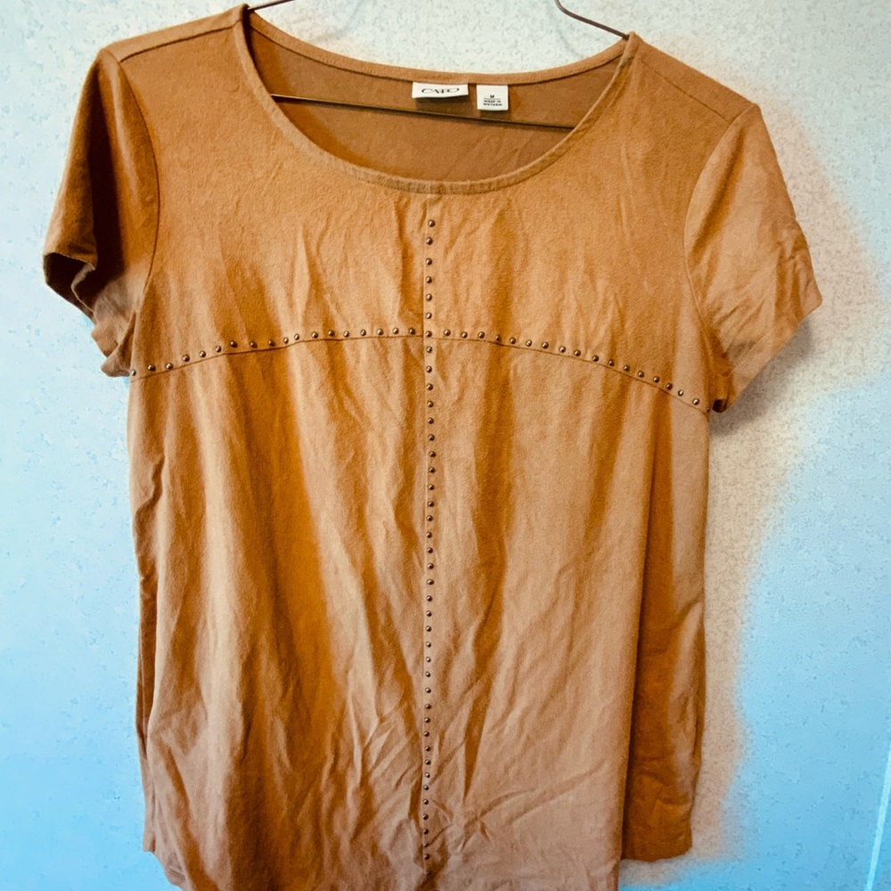 Brown Suede Studded short sleeve western shirt